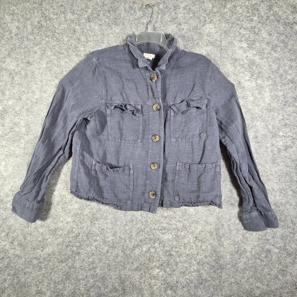 Nicole Miller Linen Cropped Jacket Blue Button Front Lightweight Women's XL Coas - Picture 2 of 9